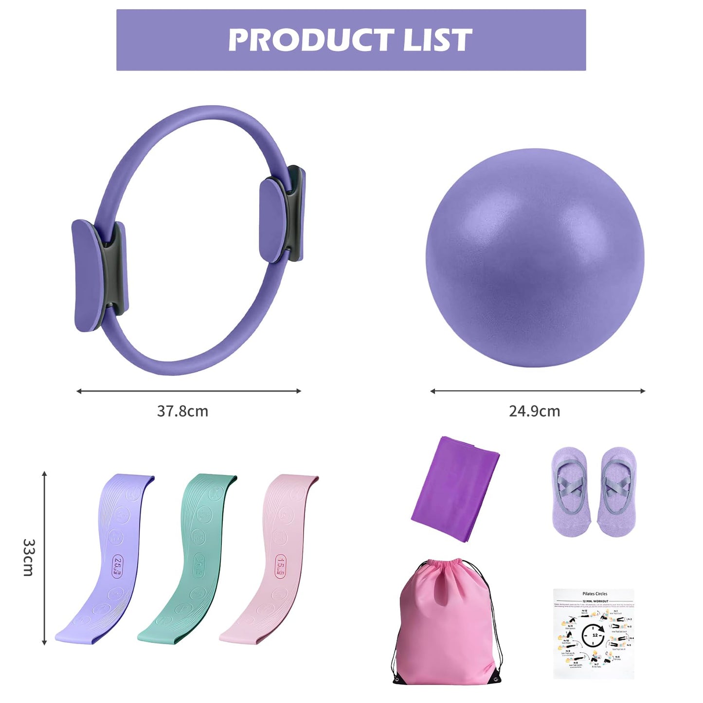 Zoriva Lavender Sets Pilates Essentials Home Gym Workout Set for Women NEW