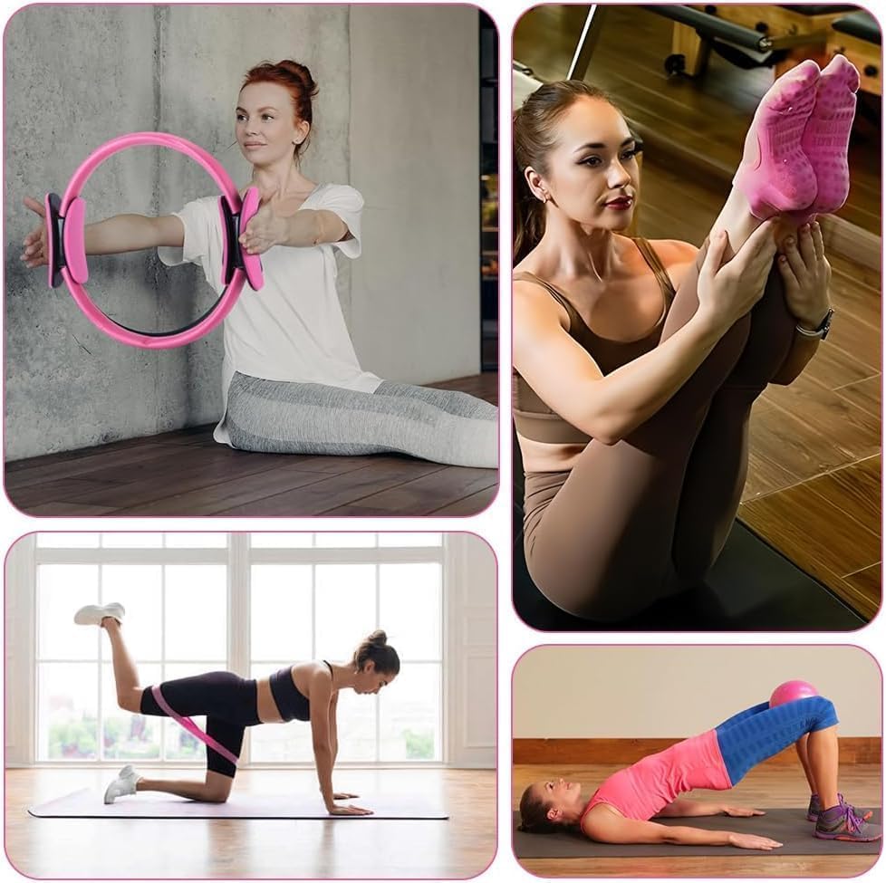 Tenshioy Pilates Sets Ring and Ball Set 13 Pcs Home Kit 13" Yoga Circle Pink NEW