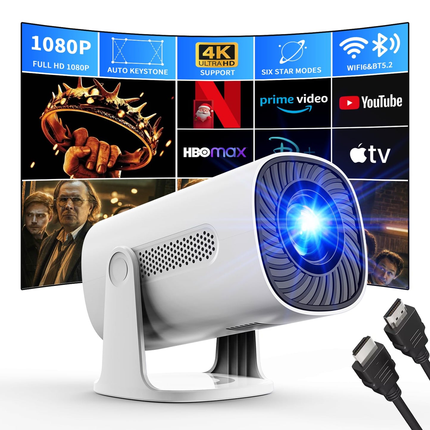 AGIMA 4K Projectors WiFi Bluetooth Projector with Quiet Operation - White DEMO