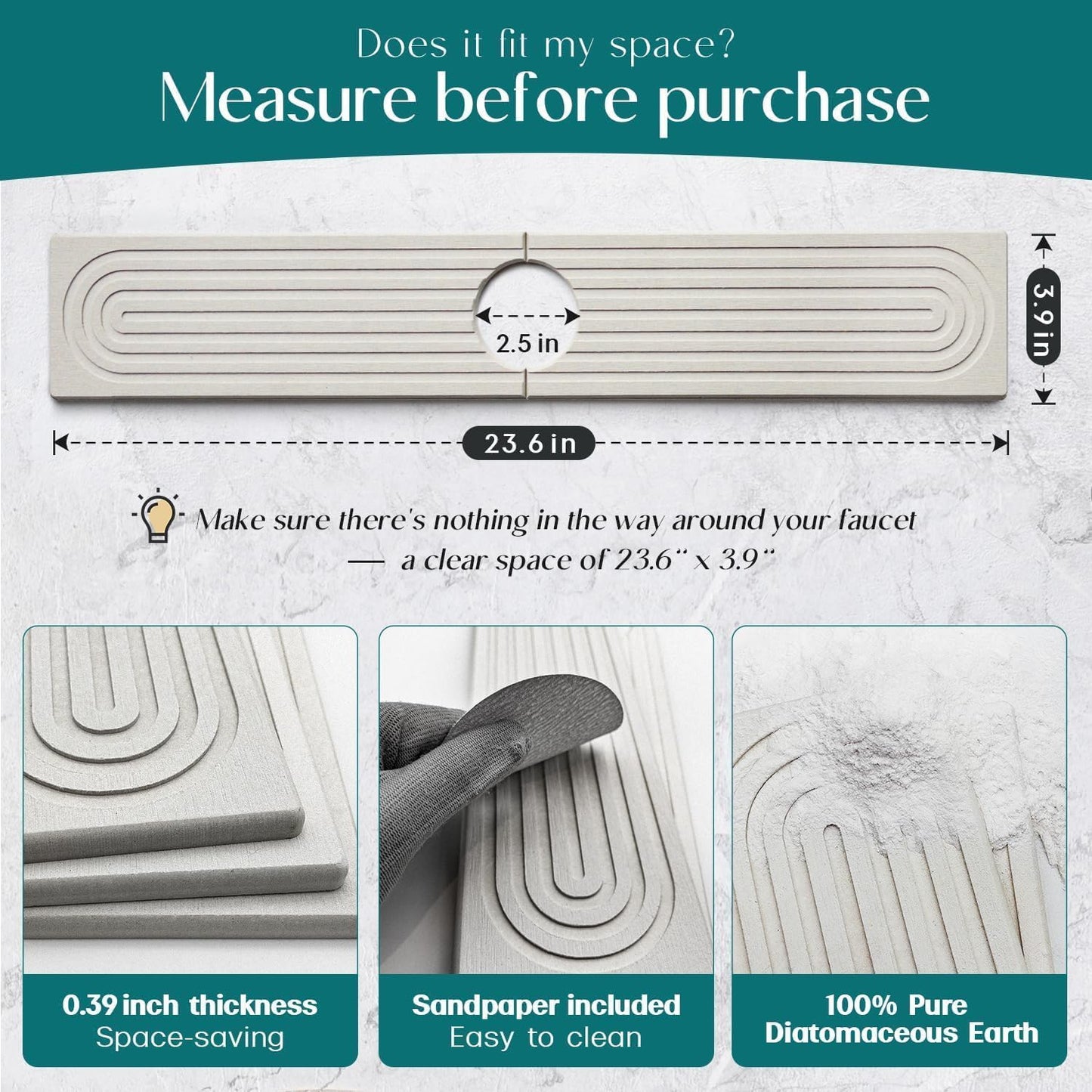 Wizsofer Diatomite Sink Mat Stone Drying Rack Protector, Off- White NEW