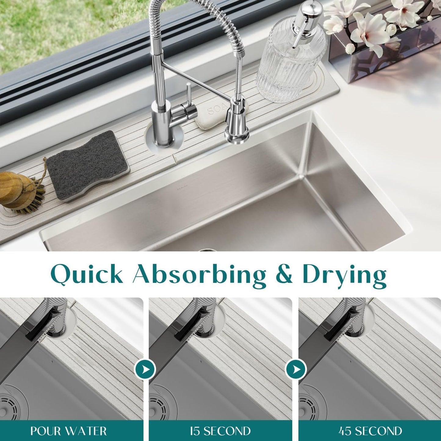 Wizsofer Diatomite Sink Mat Stone Drying Rack Protector, Off- White NEW