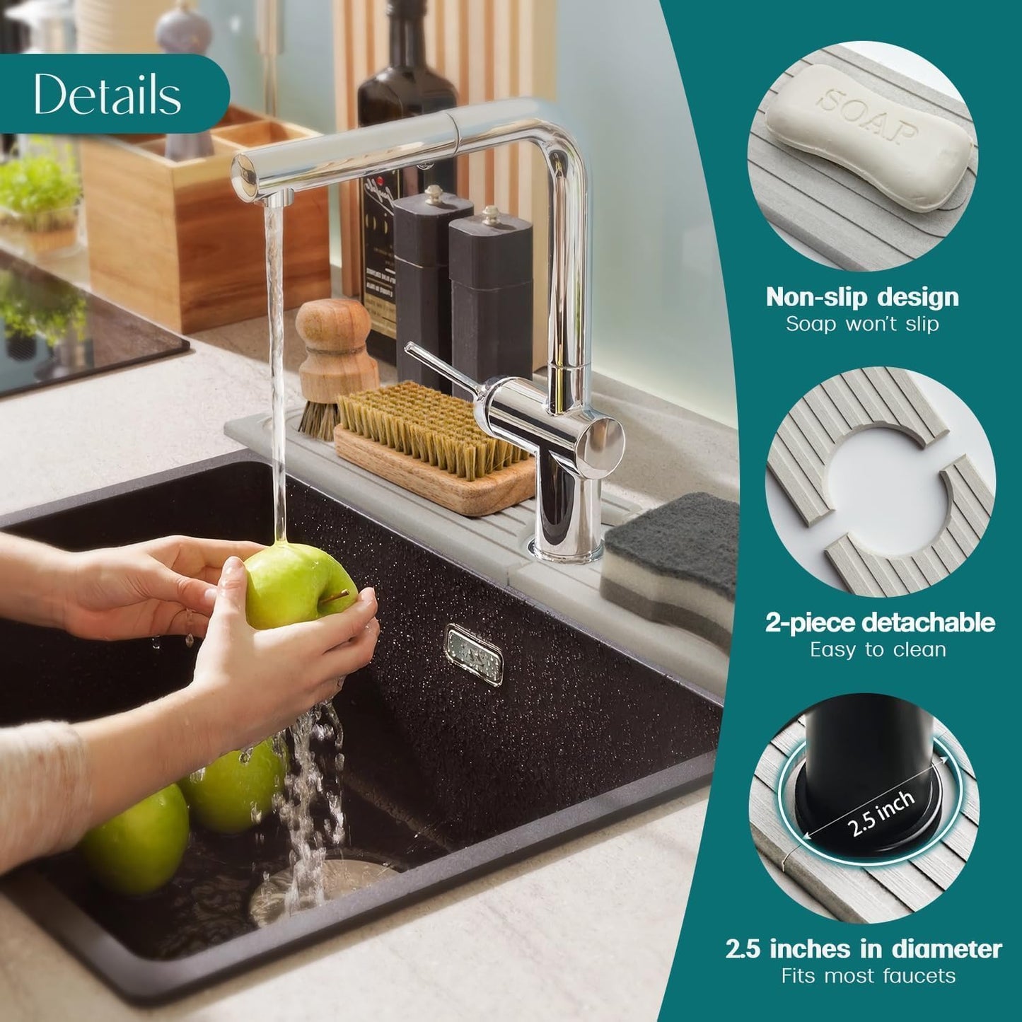 Wizsofer Diatomite Sink Mat Stone Drying Rack Protector, Off- White NEW