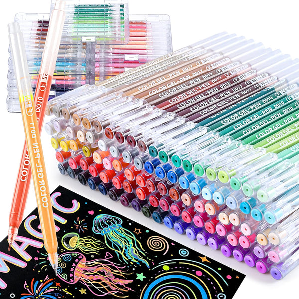 MIN CI Pack Of 99 Assorted Colour Gel Pens Set Coloring Markers NEW