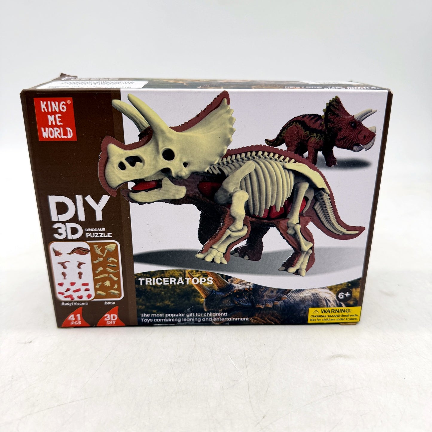 King Me World Triceratops 3D Dinosaur Puzzle DIY Craft Multi Color 41 Pieces NEW