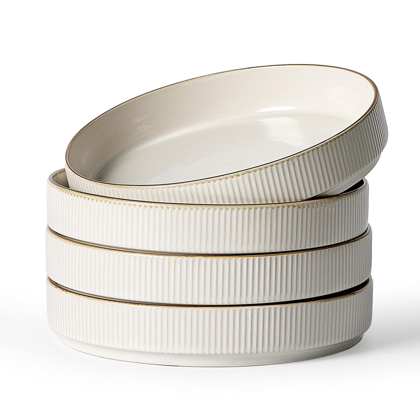 famiware Star-White 8.25" Pasta Bowls Set of 4 Stoneware Dining Plates Size NEW