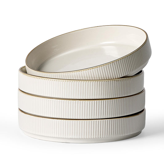 famiware Star-White 8.25" Pasta Bowls Set of 4 Stoneware Dining Plates Size NEW