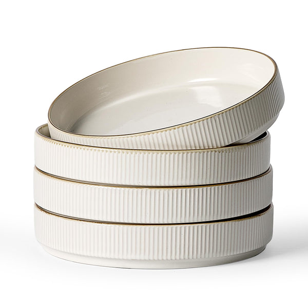famiware Star-White 8.25" Pasta Bowls Set of 4 Stoneware Dining Plates Size NEW