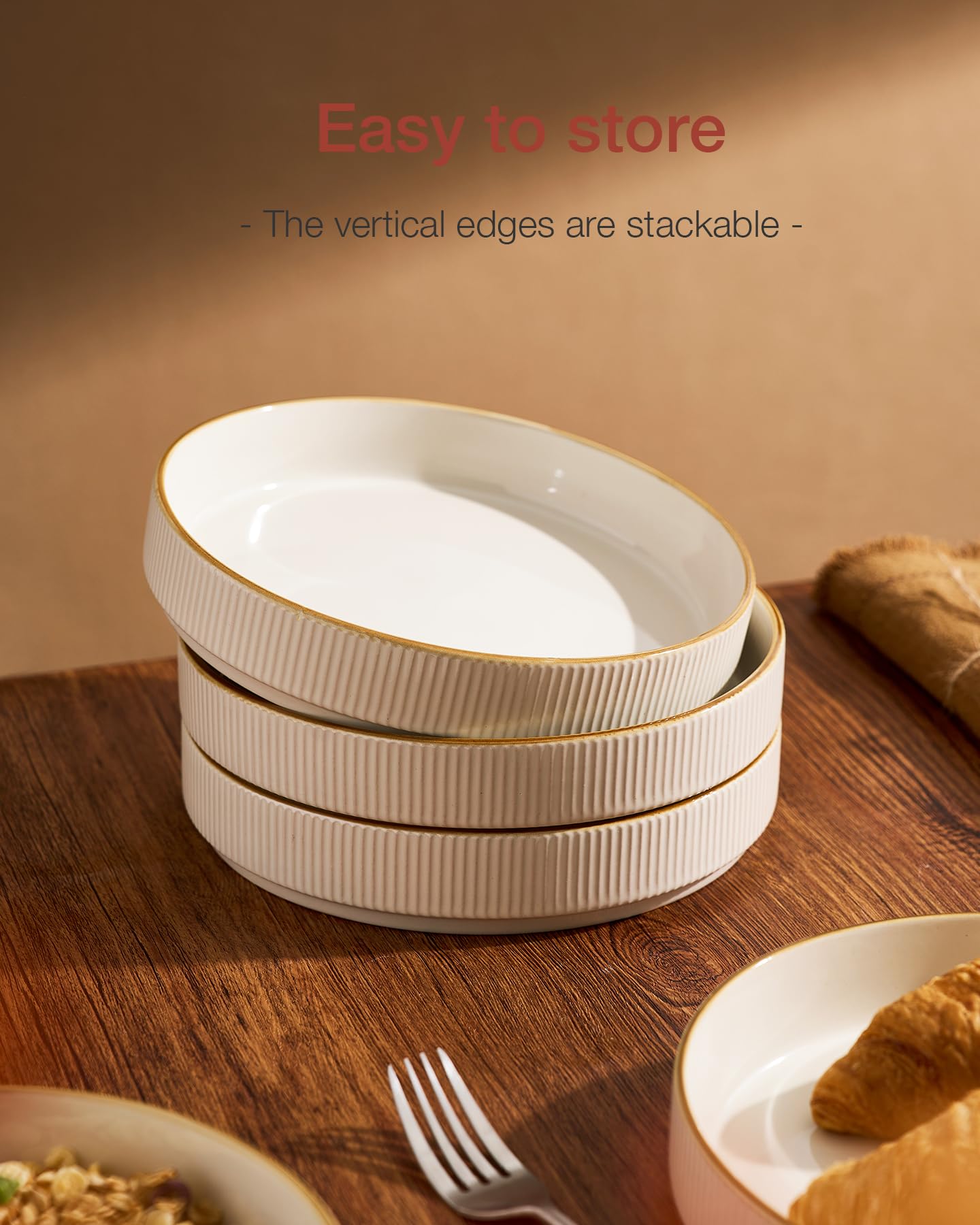 famiware Star-White 8.25" Pasta Bowls Set of 4 Stoneware Dining Plates Size NEW