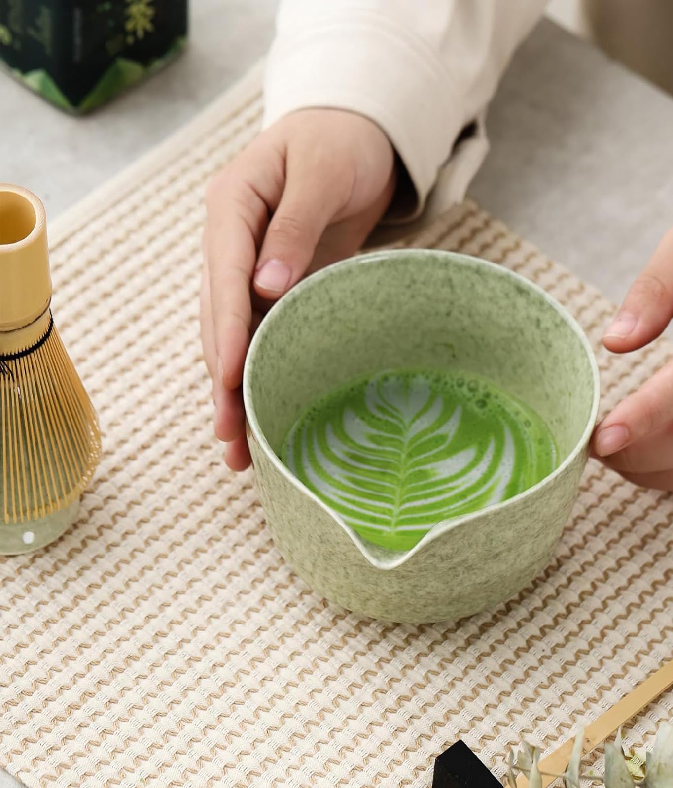 NuoShuang Matcha Tea Sets Tea Set with Bowl, Spout, and Whisk - Green NEW