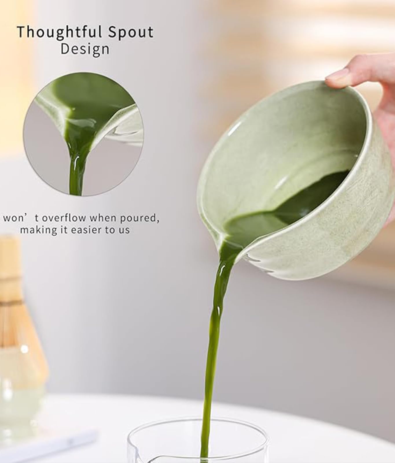 NuoShuang Matcha Tea Sets Tea Set with Bowl, Spout, and Whisk - Green NEW