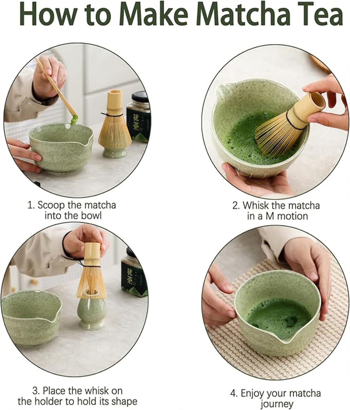 NuoShuang Matcha Tea Sets Tea Set with Bowl, Spout, and Whisk - Green NEW