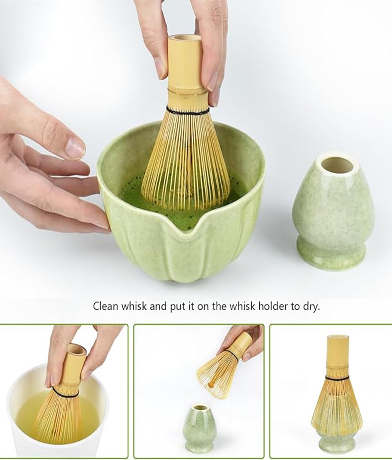 NuoShuang Matcha Tea Sets Tea Set with Bowl, Spout, and Whisk - Green NEW