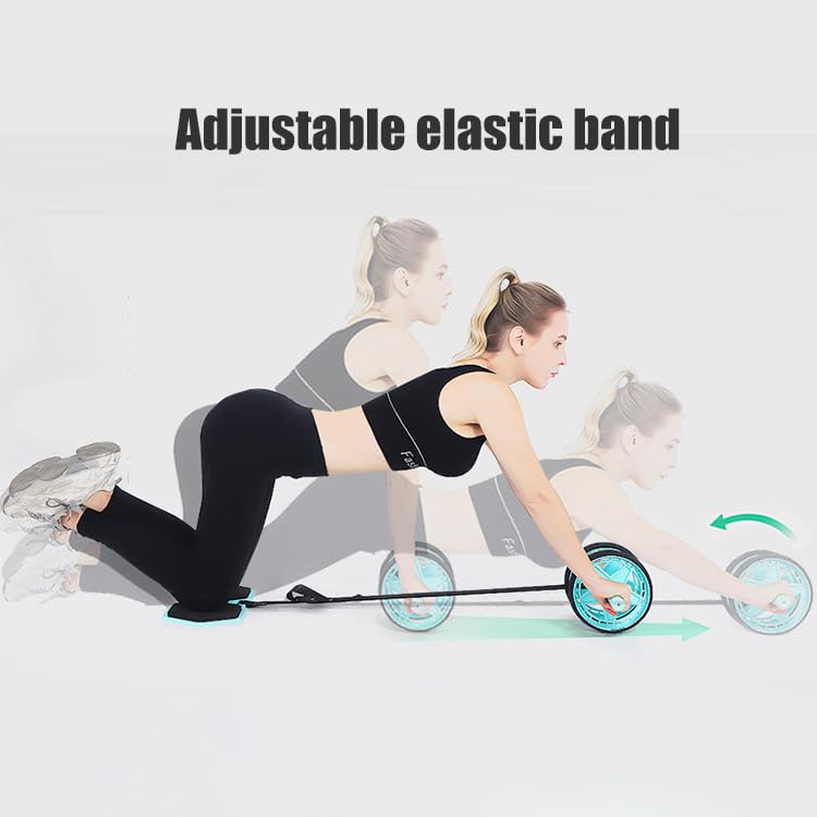Dual Wheel Exercise Roller with Resistance Band in Black and Turquoise NEW