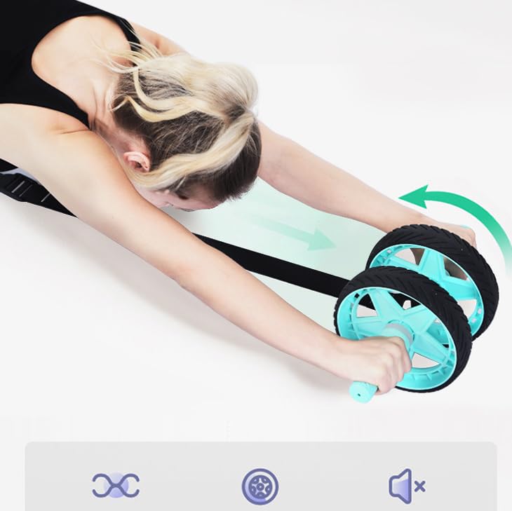 Dual Wheel Exercise Roller with Resistance Band in Black and Turquoise NEW