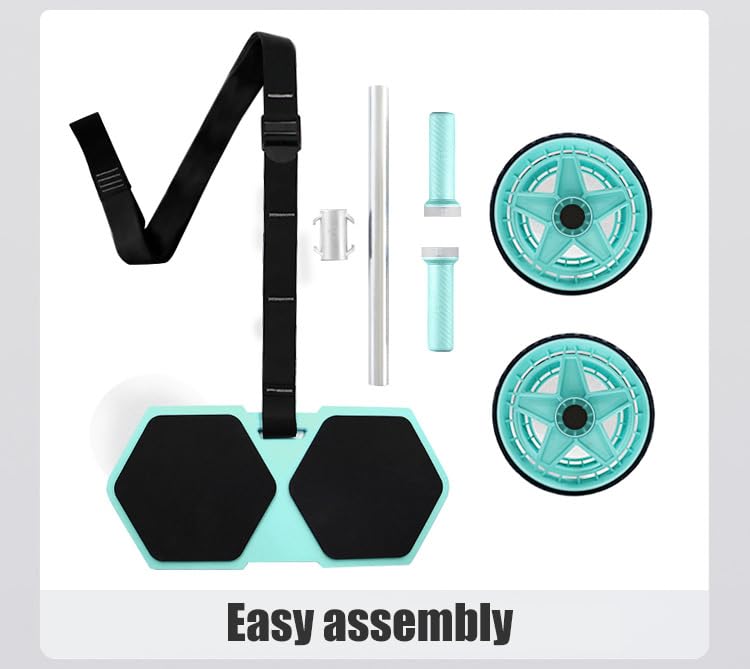 Dual Wheel Exercise Roller with Resistance Band in Black and Turquoise NEW
