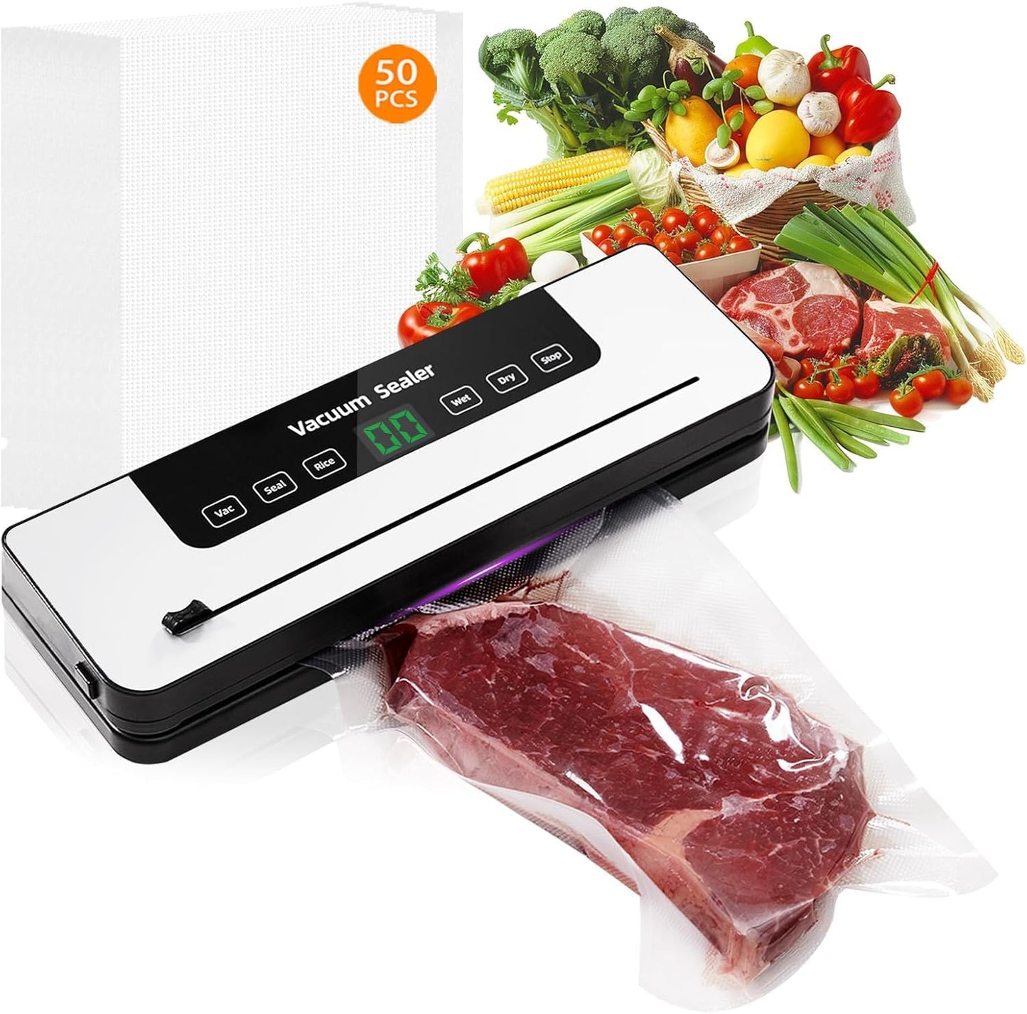 KGDBCOP Vacuum Sealer Machine for Fresh Food with Dual Dry/Wet Modes White NEW