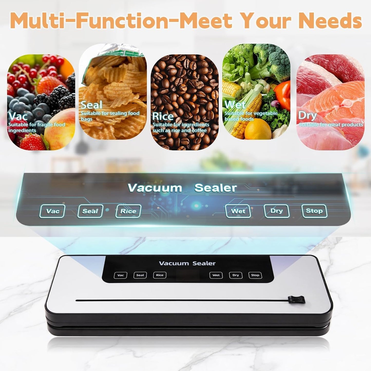 KGDBCOP Vacuum Sealer Machine for Fresh Food with Dual Dry/Wet Modes White NEW
