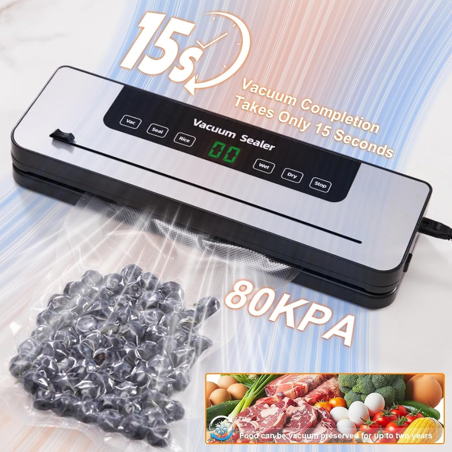 KGDBCOP Vacuum Sealer Machine for Fresh Food with Dual Dry/Wet Modes White NEW