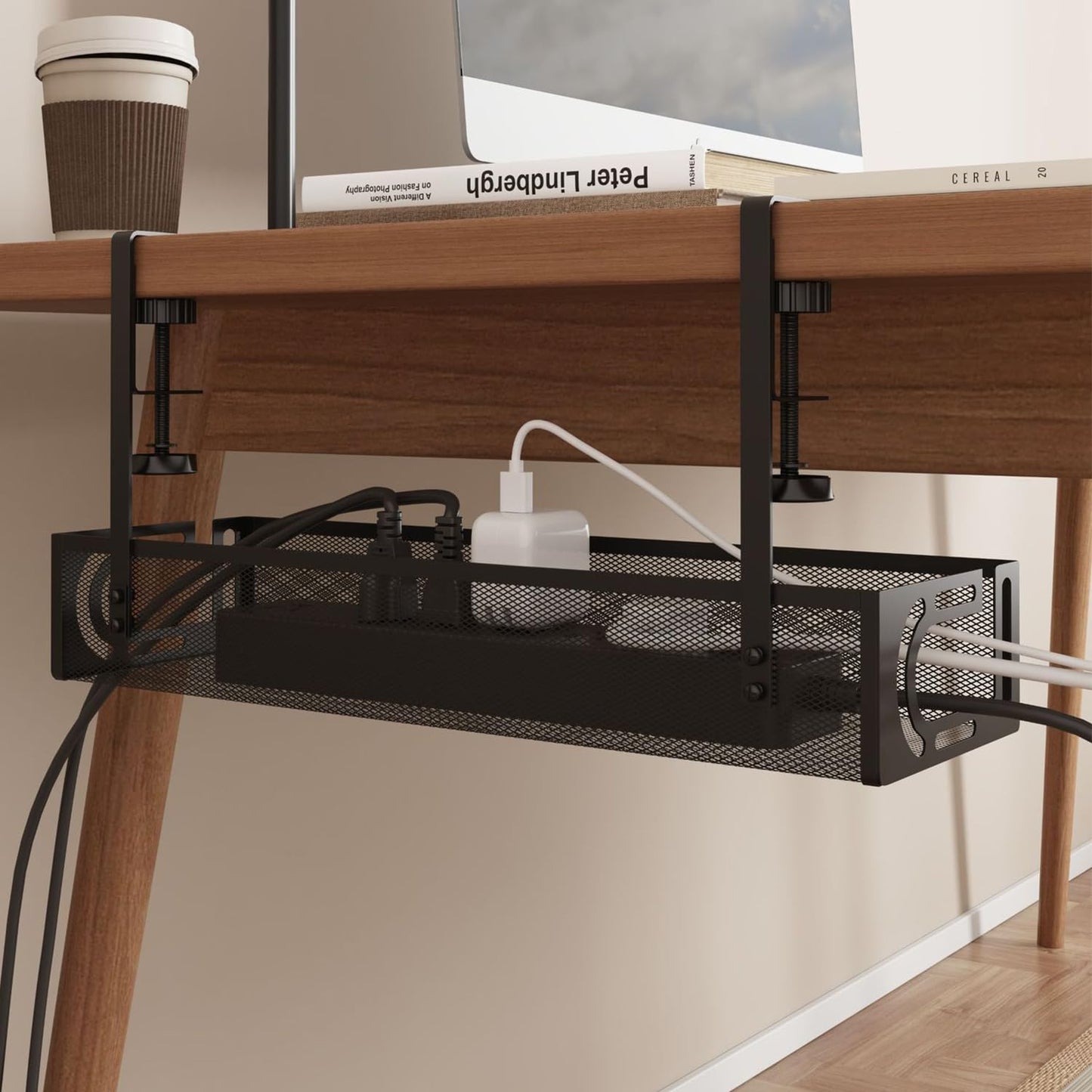 LOTOVEUE Under Electrical Desk Cable Management Tray Metal Mesh Cord NEW