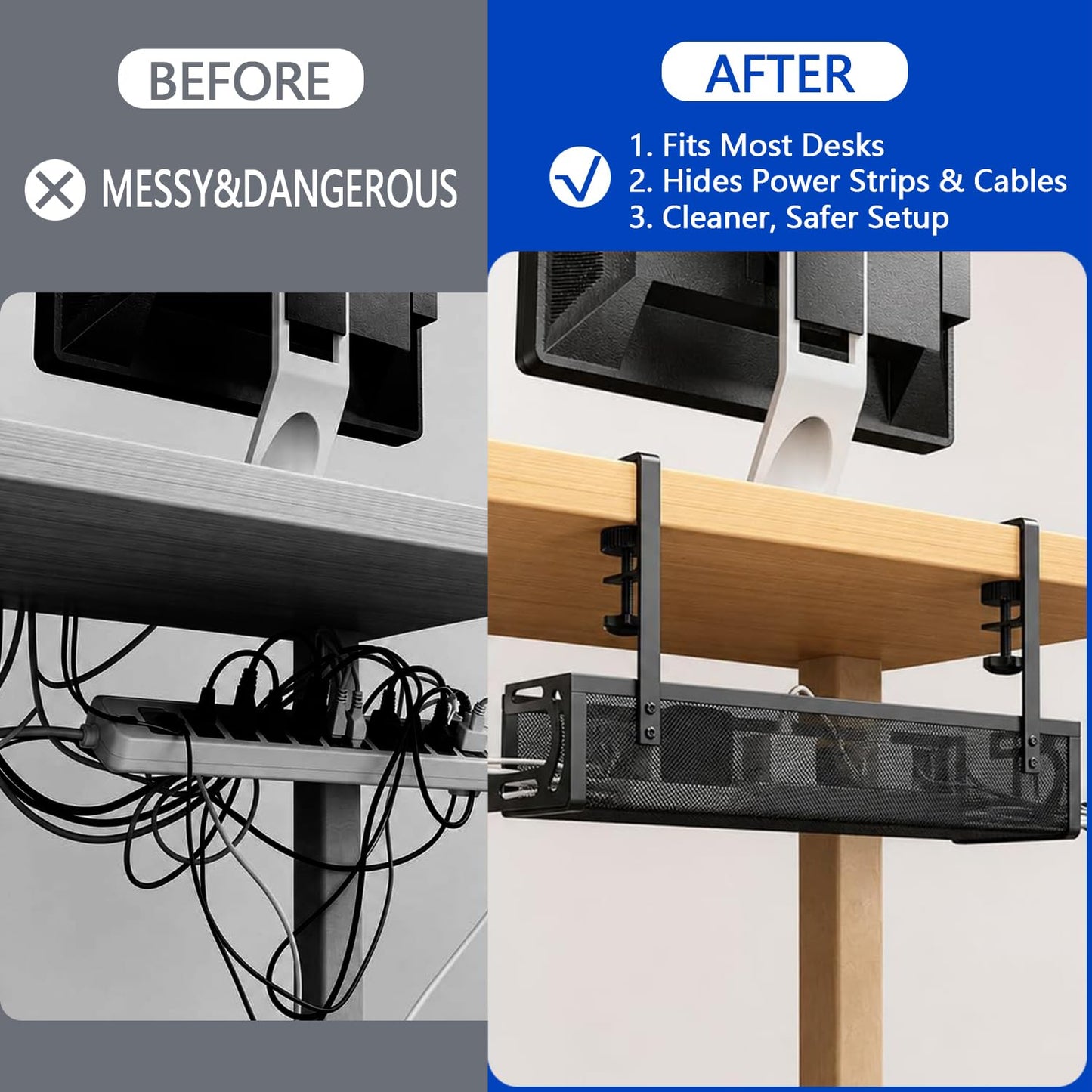 LOTOVEUE Under Electrical Desk Cable Management Tray Metal Mesh Cord NEW
