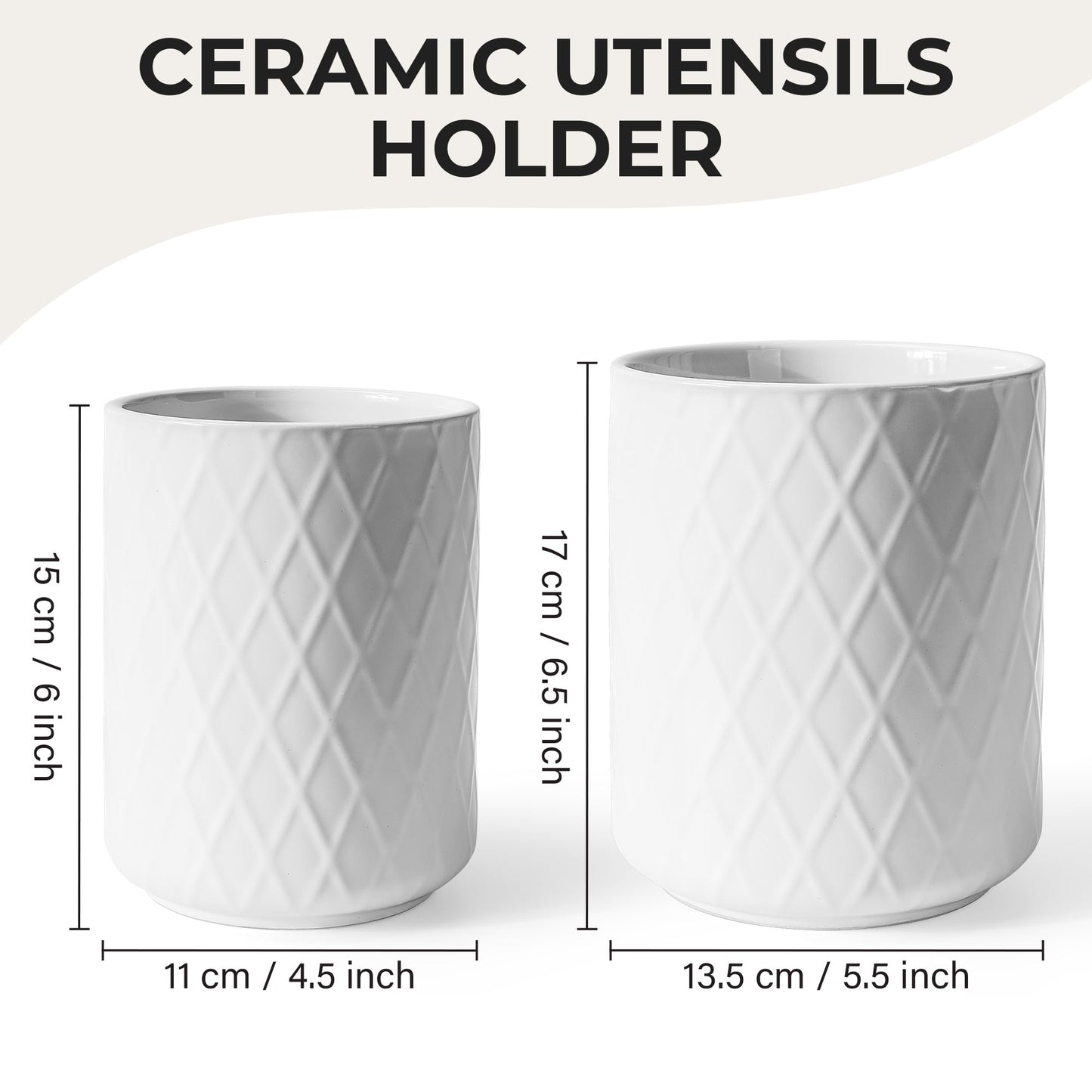 MIAMIO White Ceramic Kitchen Utensil Holder Organizer for Cooking Tools NEW