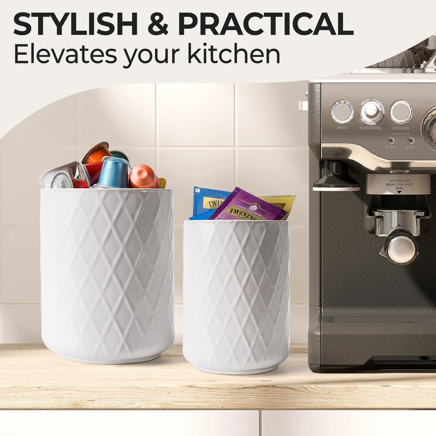 MIAMIO White Ceramic Kitchen Utensil Holder Organizer for Cooking Tools NEW