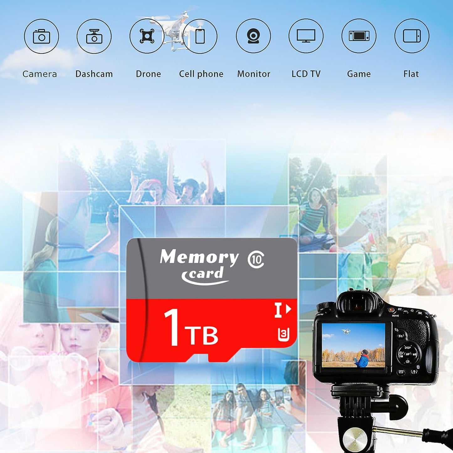 Micro SD Card 1024GB High-Speed Class 10 U3 V30 A2 Full-HD 4K Video Black NEW