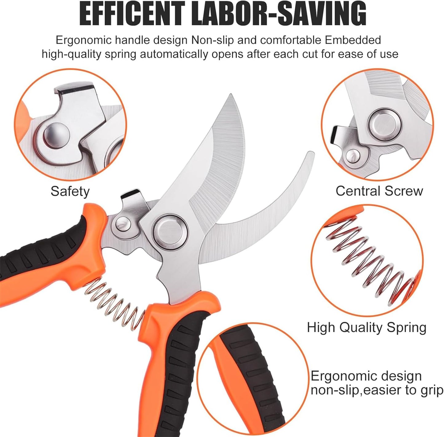 JANTONOR 3-Piece Stainless Steel Pruning Shears Set Orange Garden Scissors NEW