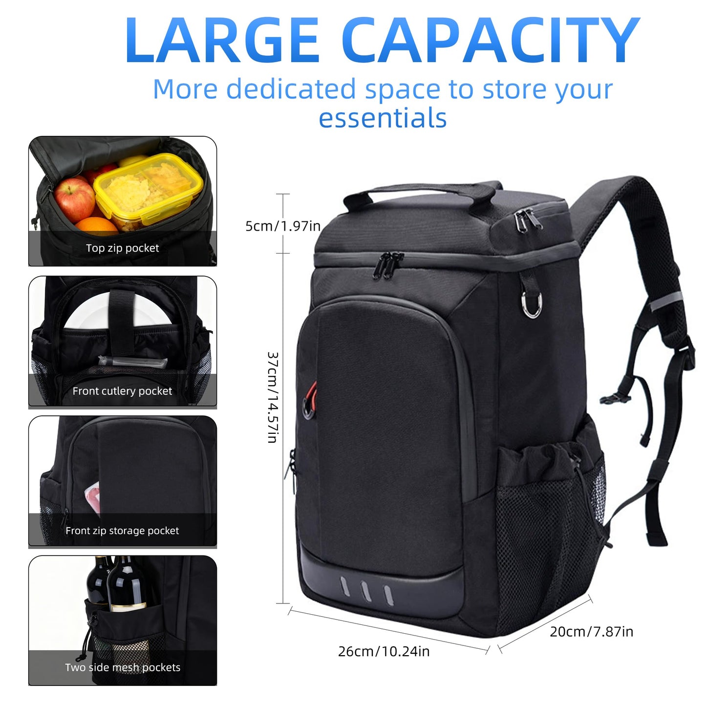 AUMTISC Lightweight Insulated Backpack Cooler Leak-Proof Food Carrier 26cm NEW