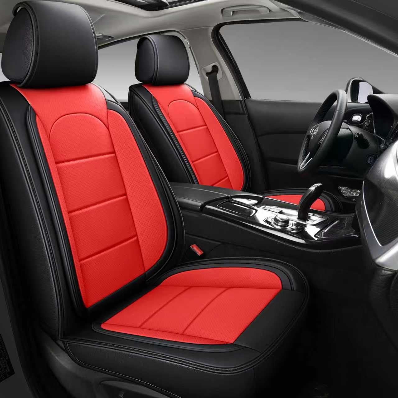 Leather Car Seat Covers with Backseat Organizer Universal Automotive Black NEW