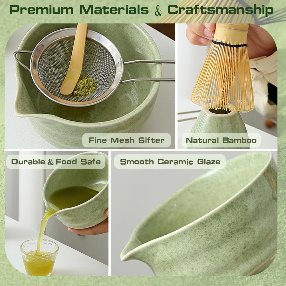 AceHQ 7-Piece Tea Sets Matcha Tea Set - Ceramic Whisk, Bowl, Bamboo Utensils NEW