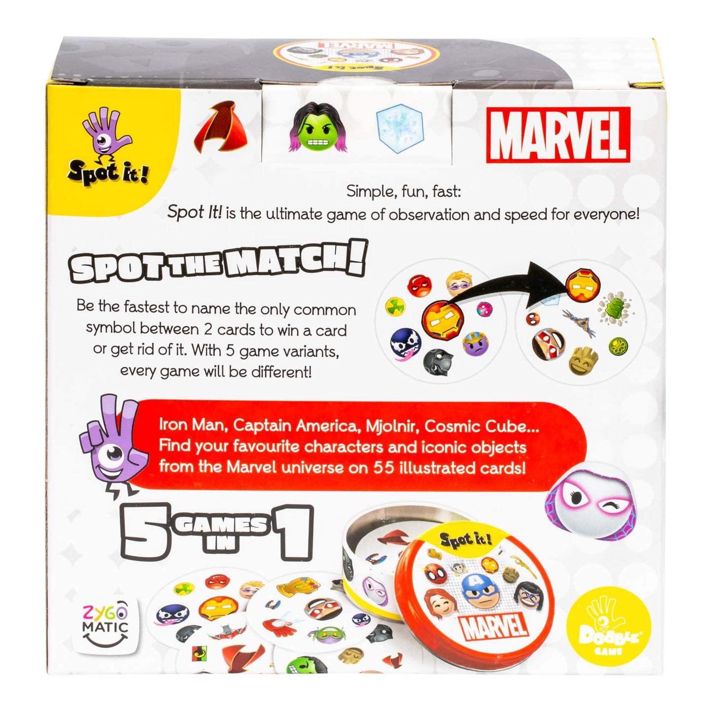 Moose Game Spot It! Marvel Spiderman Iron Man Reflex Test Card Multi Color NEW