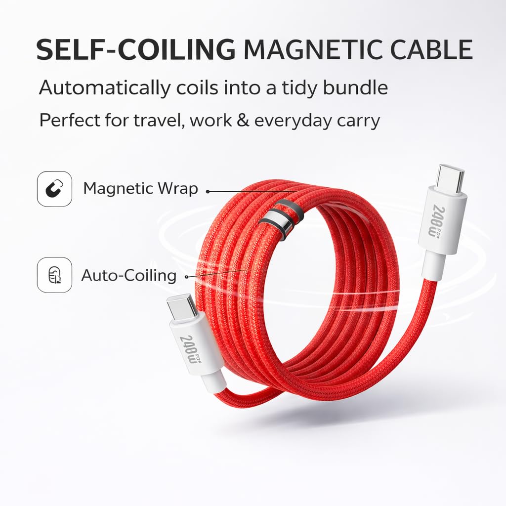 Mizi 240W USB Cables Magnetic USB-C Fast Charging Cable, Auto-Coiled 1M, NEW