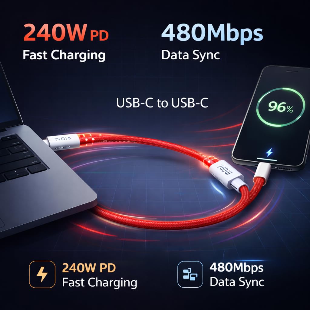 Mizi 240W USB Cables Magnetic USB-C Fast Charging Cable, Auto-Coiled 1M, NEW