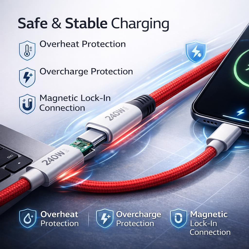 Mizi 240W USB Cables Magnetic USB-C Fast Charging Cable, Auto-Coiled 1M, NEW