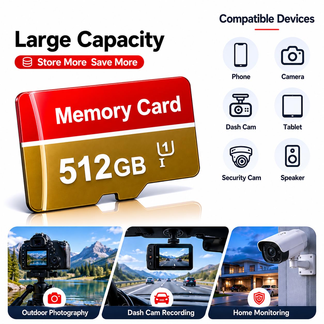 512GB Micro SD Card & Adaptor High Speed Memory TF for Smartphones & Tablets NEW