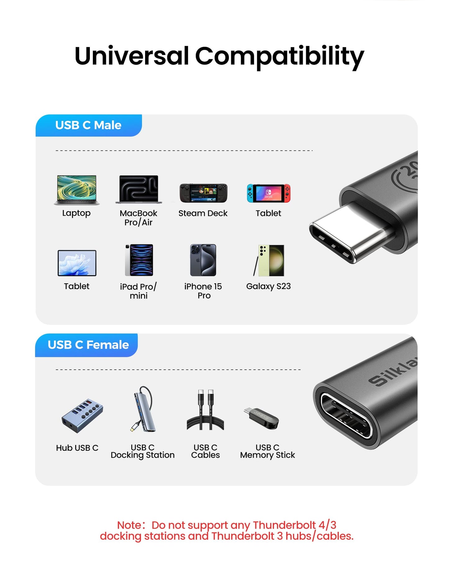 Silkland USB USB Cables C Extension Cable 20Gbps 240W 5K 3.2 Extender 1.2M NEW