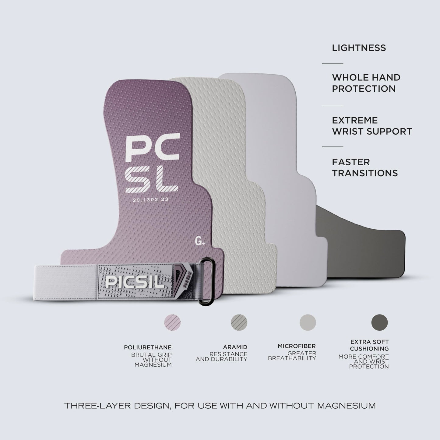 PICSIL Phoenix Gloves Magnesium-Free Plum Grip Pads with Carry Bag NEW