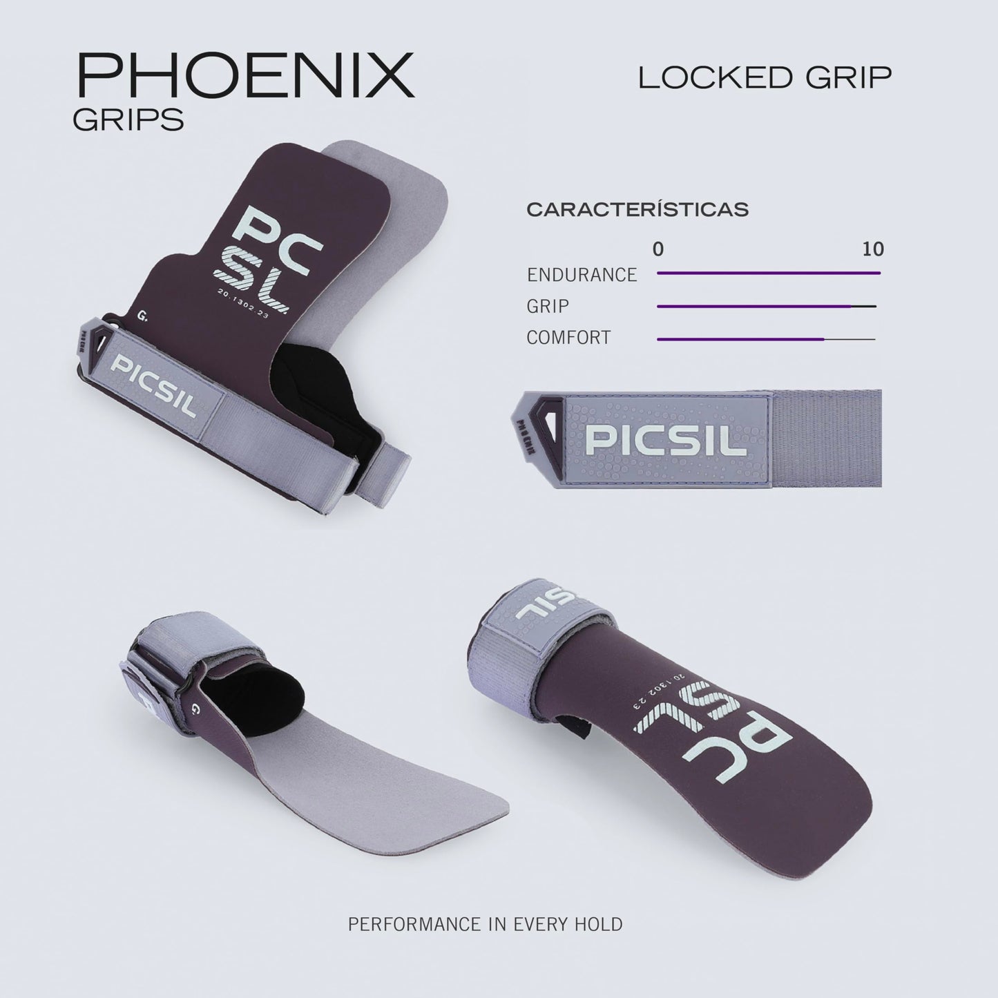 PICSIL Phoenix Gloves Magnesium-Free Plum Grip Pads with Carry Bag NEW