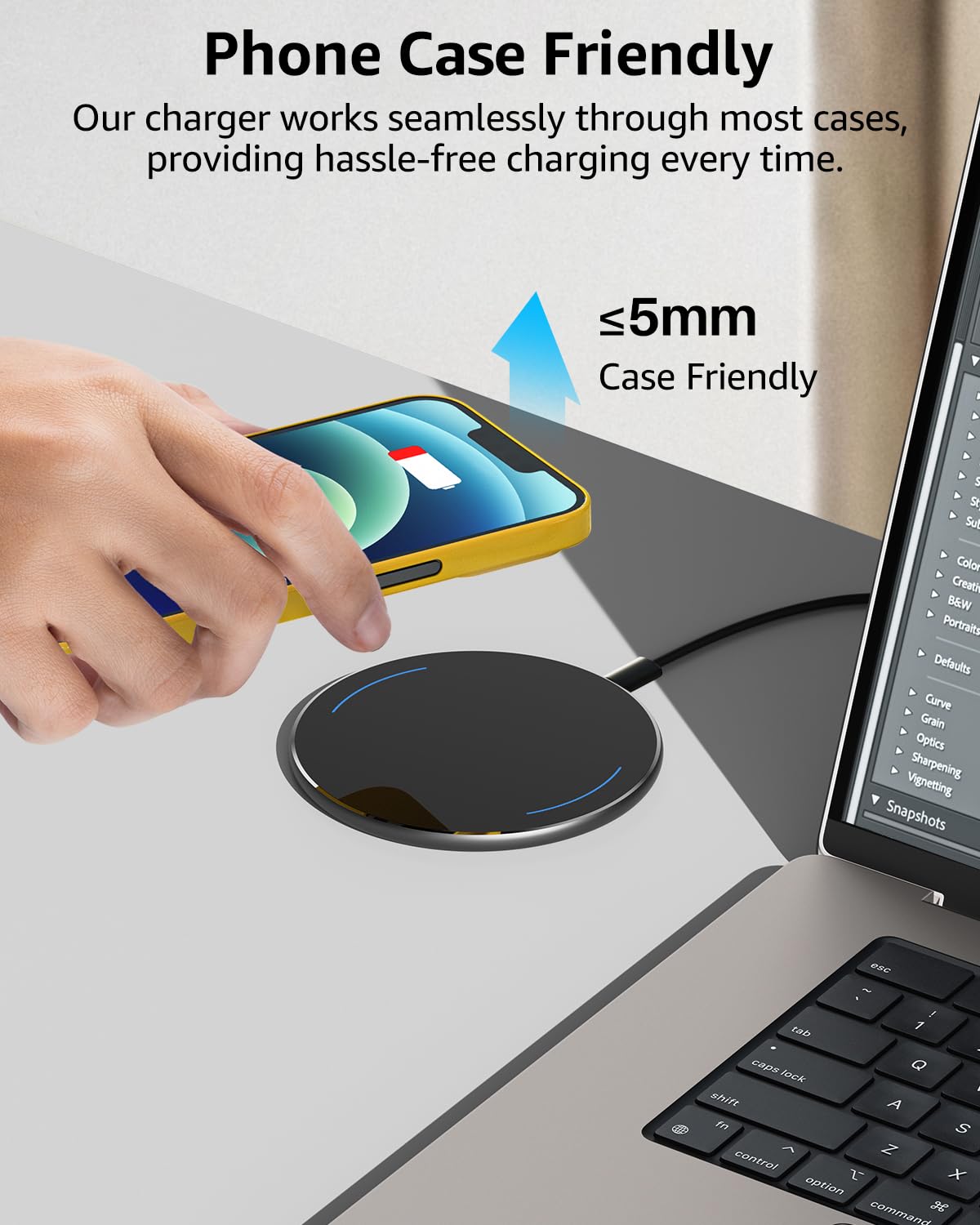 TOZO 15W Wireless Charging Pad - Glossy Black Induction Fast Charger NEW