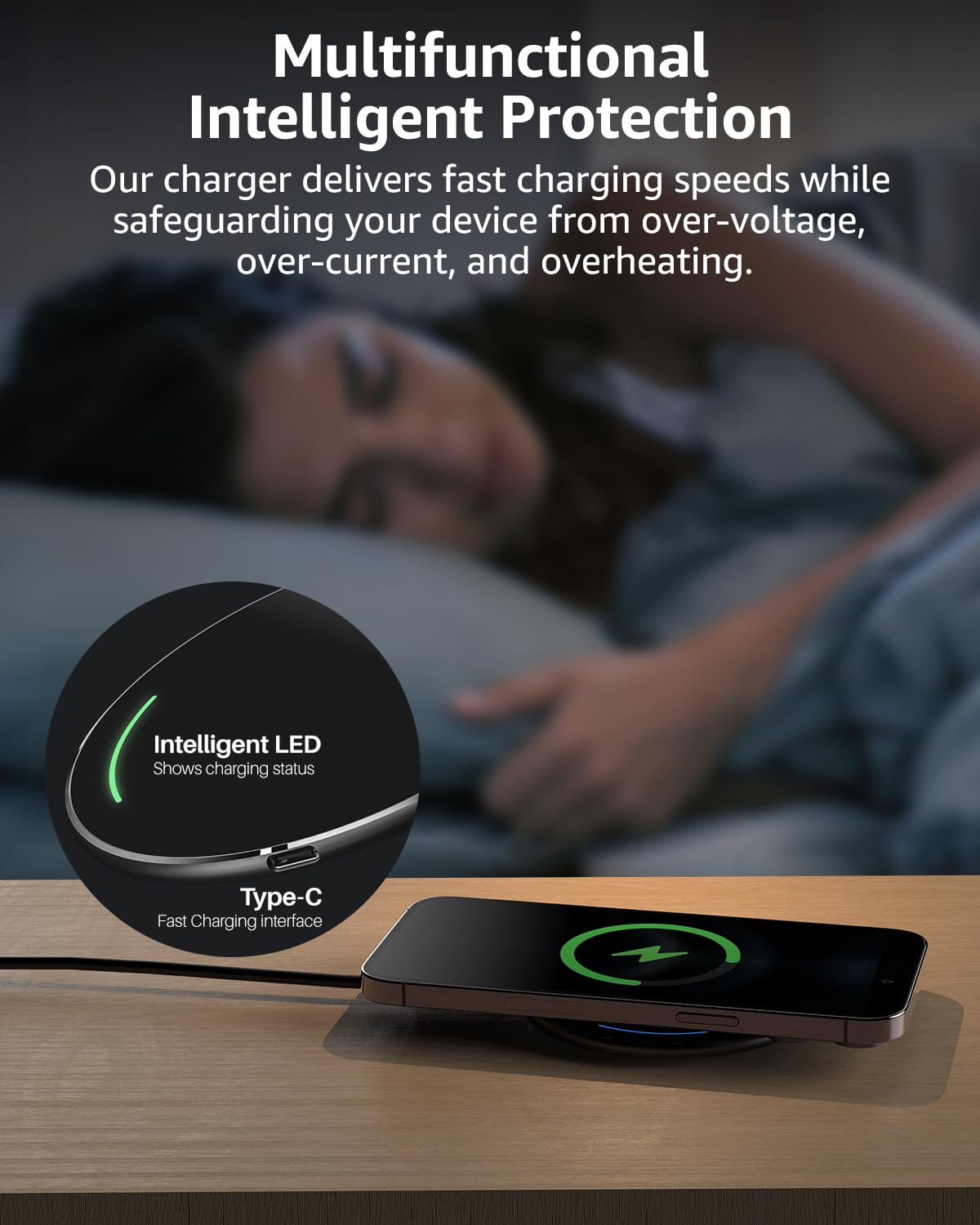 TOZO 15W Wireless Charging Pad - Glossy Black Induction Fast Charger NEW