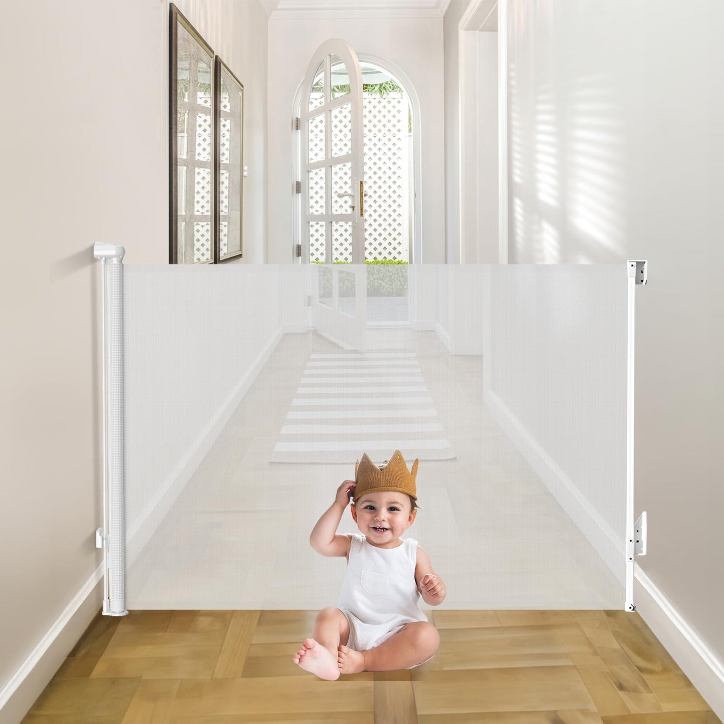 Omebel Retractable Baby Gate Tall Wide Adjustable Door Stair Safety White NEW