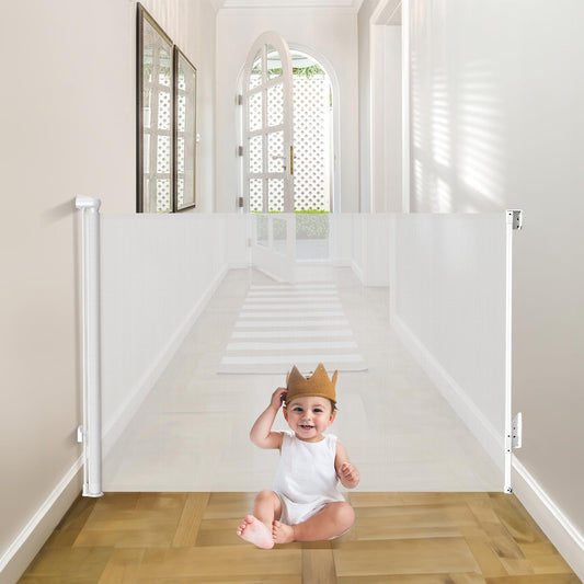 Omebel Retractable Baby Gate Tall Wide Adjustable Door Stair Safety White NEW