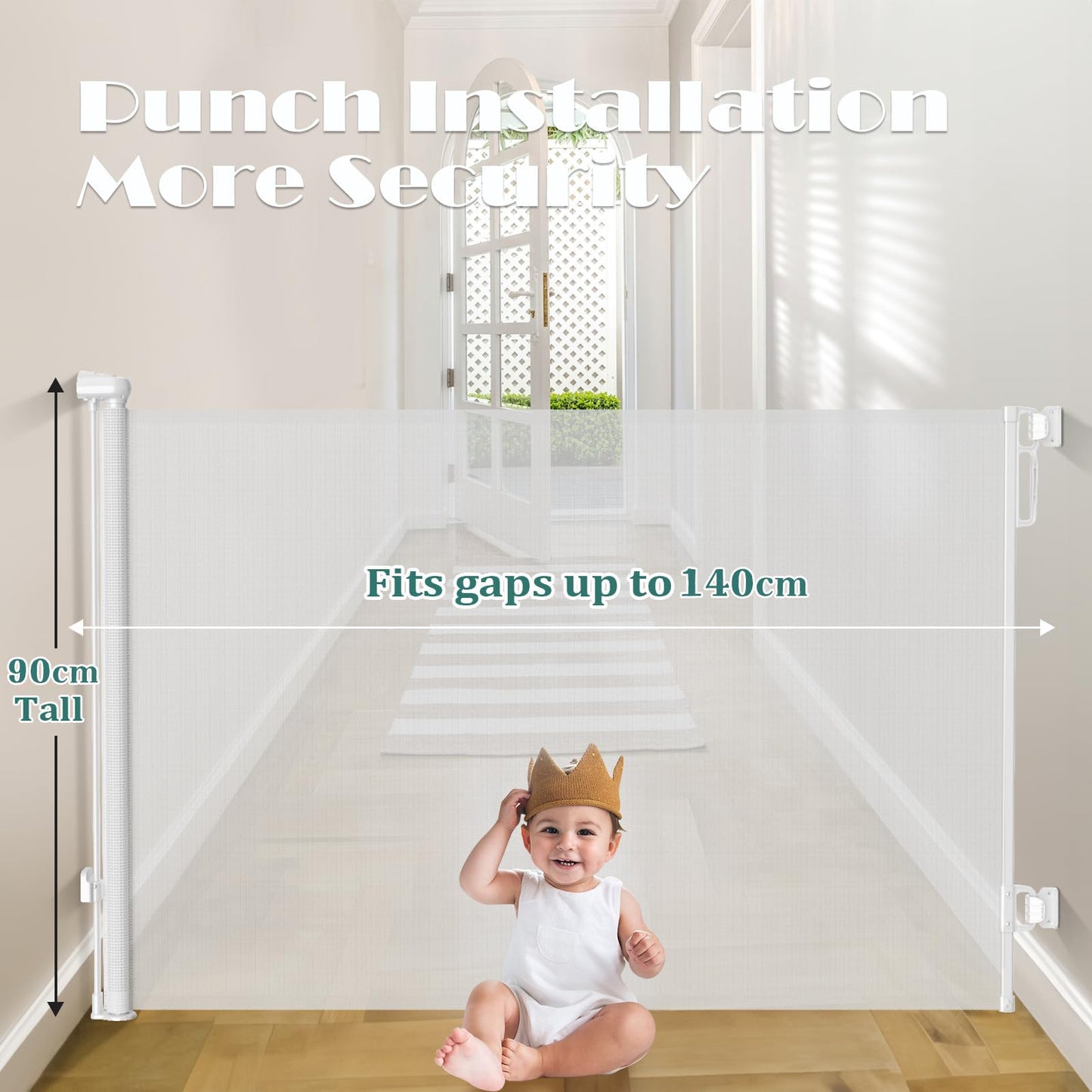 Omebel Retractable Baby Gate Tall Wide Adjustable Door Stair Safety White NEW