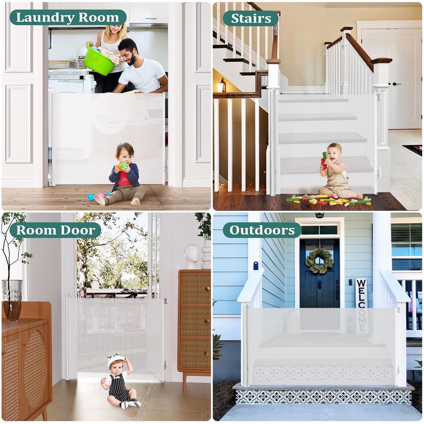 Omebel Retractable Baby Gate Tall Wide Adjustable Door Stair Safety White NEW