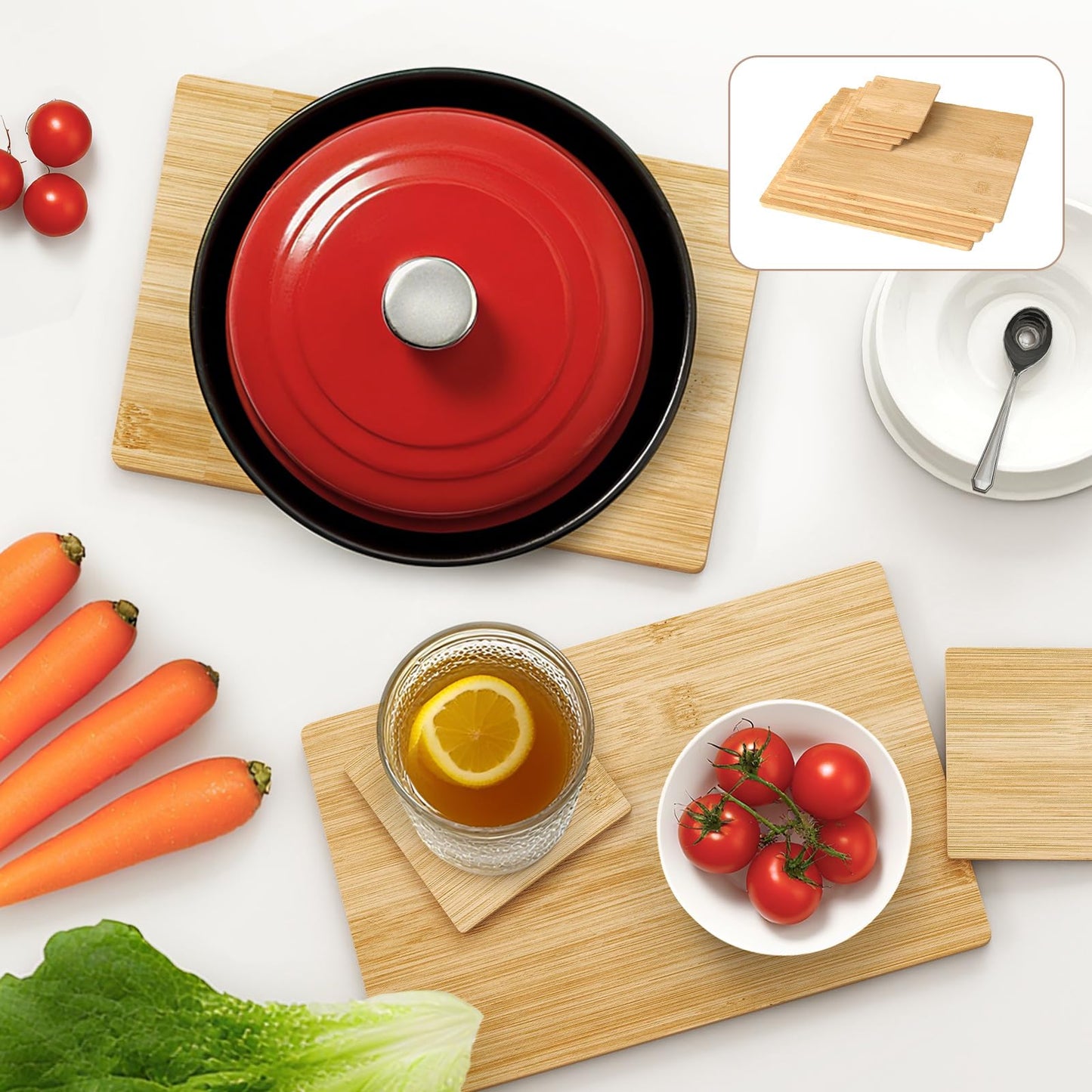 TOQUE Bamboo Place Mats and Coasters Set of 8 Heat Stain Resistant Washable NEW
