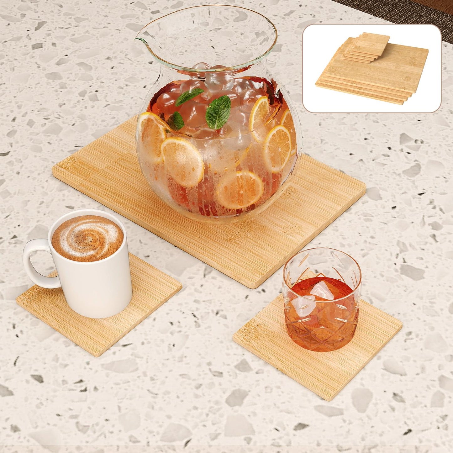 TOQUE Bamboo Place Mats and Coasters Set of 8 Heat Stain Resistant Washable NEW