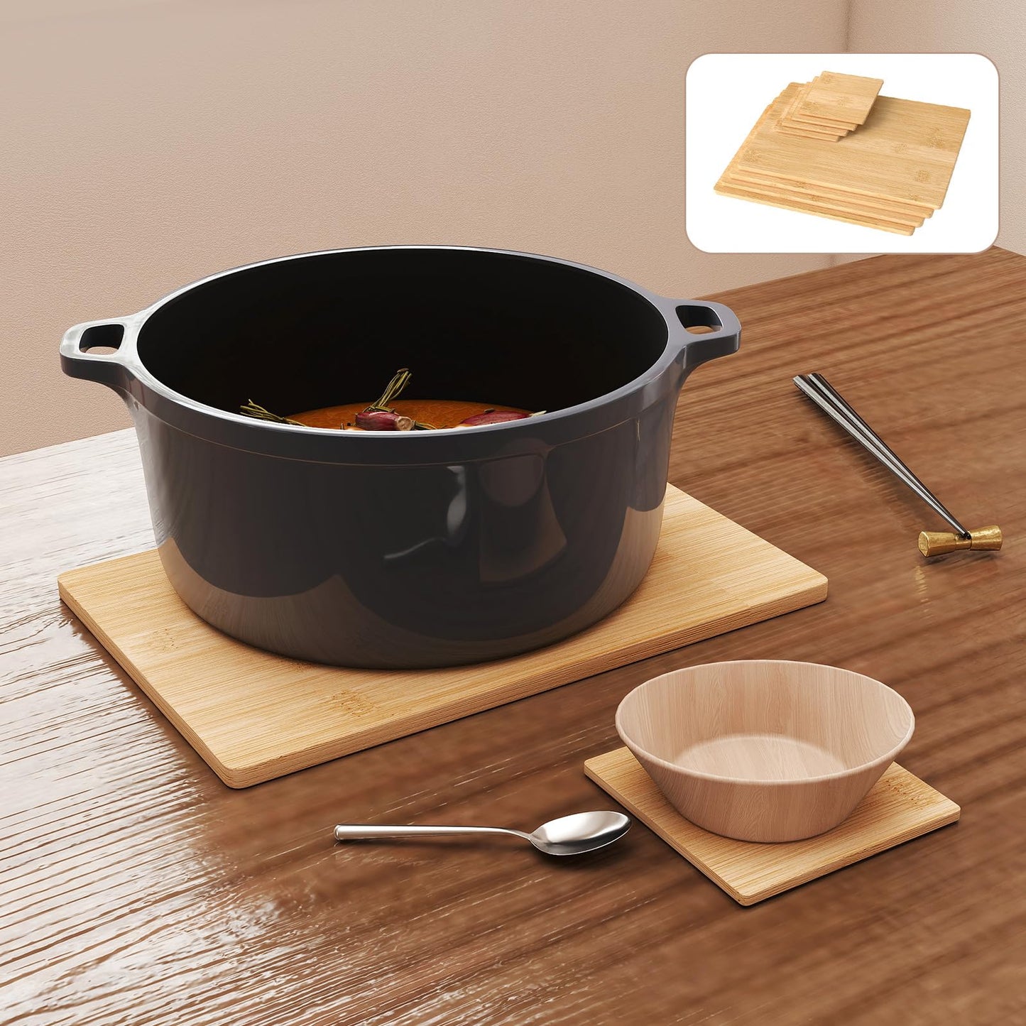 TOQUE Bamboo Place Mats and Coasters Set of 8 Heat Stain Resistant Washable NEW