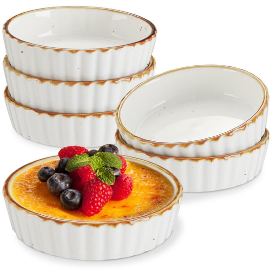 ONEMORE Oven Safe Shallow Ramekins for Creme Brulee, Set of 6 in White NEW