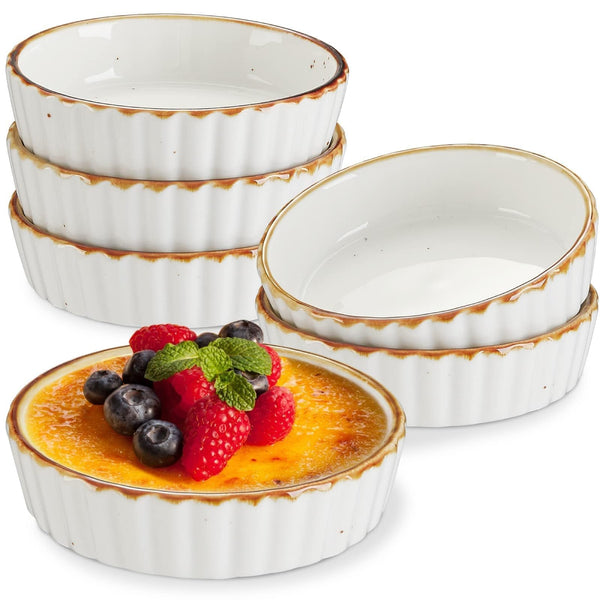 ONEMORE Oven Safe Shallow Ramekins for Creme Brulee, Set of 6 in White NEW